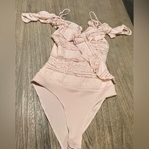 K/Lab Blush Lace Bodysuit Style Blouse, Size XS